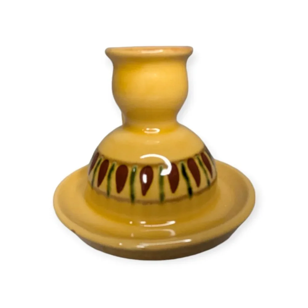Vintage Pottery Barn Ceramic Golden Painted Taper Handle Walking Candle #5